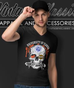 University Of Florida Harley Davidson Skull V Neck TShirt