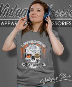 University Of Illinois Urbana Champaign Harley Davidson Skull Women T Shirt