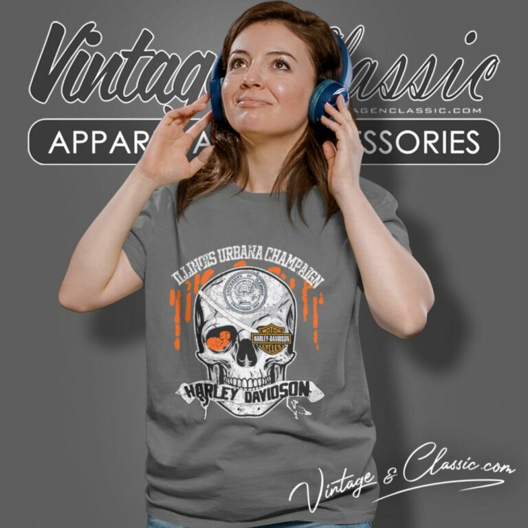 University Of Illinois Urbana Champaign Harley Davidson Skull Women T Shirt University Of Illinois Urbana Champaign Harley Davidson Skull Women T Shirt
