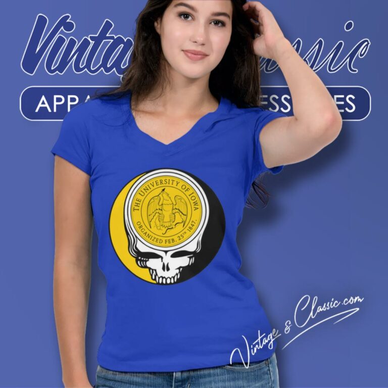 University Of Lowa Grateful Dead Steal Your Face V Neck TShirt University Of Lowa Grateful Dead Steal Your Face V Neck TShirt