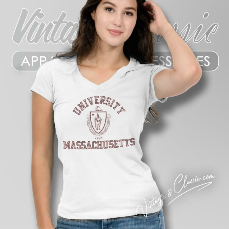 University Of Massachusetts Logo V Neck TShirt University Of Massachusetts Logo V Neck TShirt