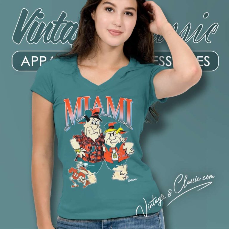 University Of Miami Hurricanes Flintstones V Neck TShirt University Of Miami Hurricanes Flintstones V Neck TShirt