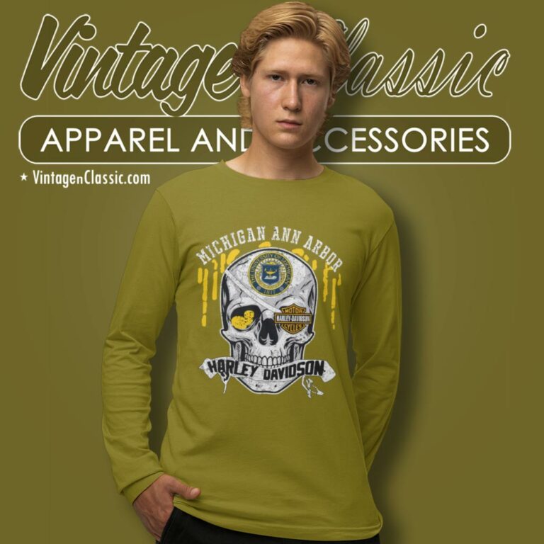 University Of Michigan Ann Arbor Harley Davidson Skull Long Sleeve Tee University Of Michigan Ann Arbor Harley Davidson Skull Long Sleeve Tee