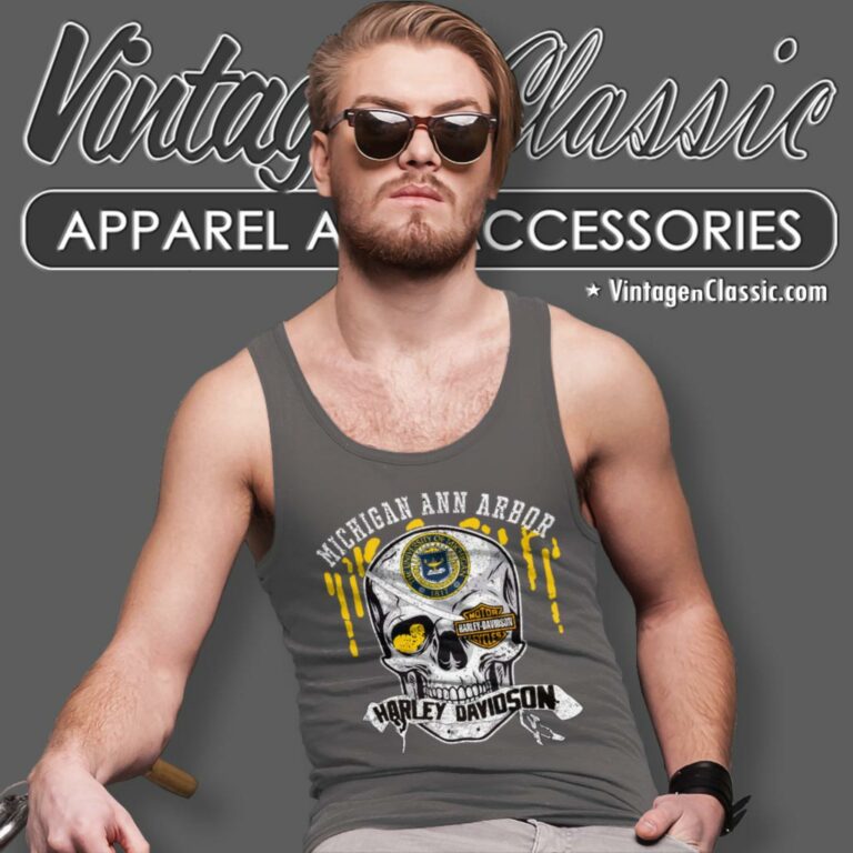 University Of Michigan Ann Arbor Harley Davidson Skull Tank Top Racerback University Of Michigan Ann Arbor Harley Davidson Skull Tank Top Racerback