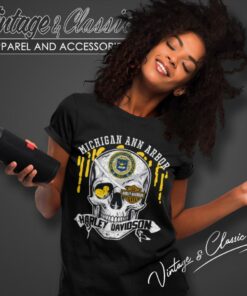 University Of Michigan Ann Arbor Harley Davidson Skull Women T Shirt