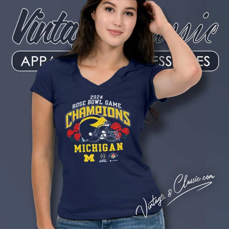 University Of Michigan Rose Bowl Game Champions 2024 V Neck TShirt University Of Michigan Rose Bowl Game Champions 2024 V Neck TShirt