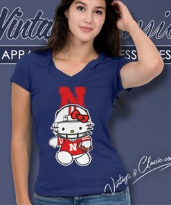 University Of Nebraska Cornhuskers Hello Kitty V Neck TShirt