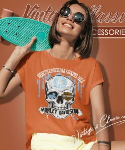 University Of North Carolina Chapel Hill Harley Davidson Skull Women T Shirt