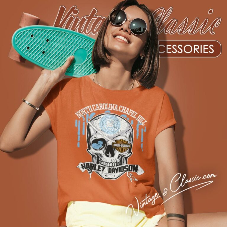 University Of North Carolina Chapel Hill Harley Davidson Skull Women T Shirt University Of North Carolina Chapel Hill Harley Davidson Skull Women T Shirt