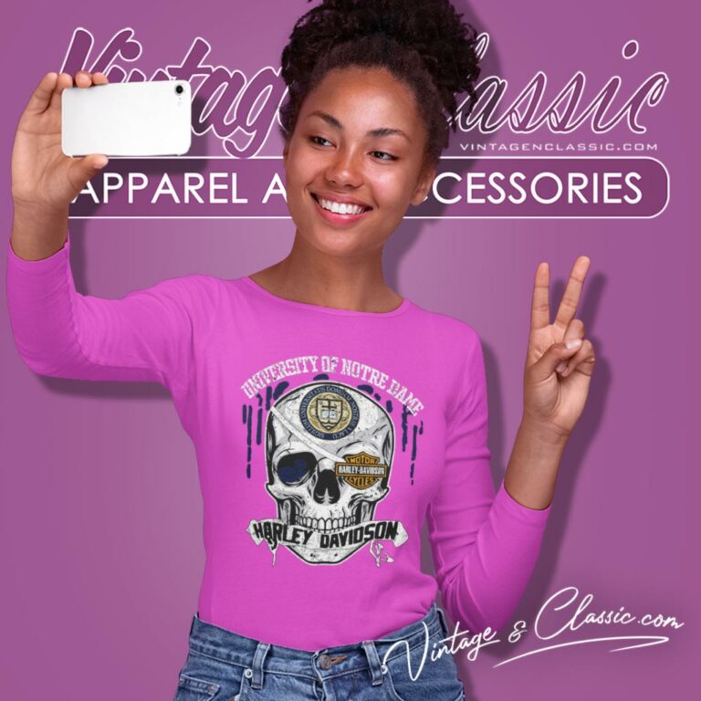 University Of Notre Dame Harley Davidson Skull Long Sleeve Tee University Of Notre Dame Harley Davidson Skull Long Sleeve Tee