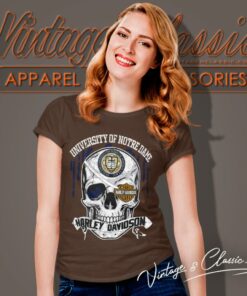 University Of Notre Dame Harley Davidson Skull Women T Shirt