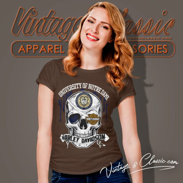 University Of Notre Dame Harley Davidson Skull Women T Shirt University Of Notre Dame Harley Davidson Skull Women T Shirt