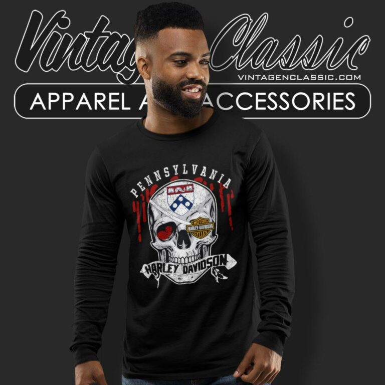 University Of Pennsylvania Harley Davidson Skull Long Sleeve Tee University Of Pennsylvania Harley Davidson Skull Long Sleeve Tee