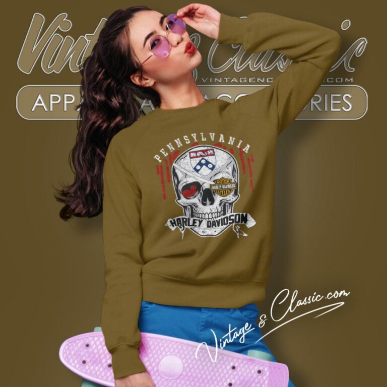 University Of Pennsylvania Harley Davidson Skull Sweatshirt University Of Pennsylvania Harley Davidson Skull Sweatshirt