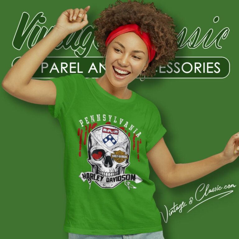 University Of Pennsylvania Harley Davidson Skull Women T Shirt University Of Pennsylvania Harley Davidson Skull Women T Shirt