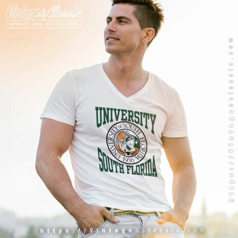 University Of South Florida Logo Vintage V Neck TShirt University Of South Florida Logo Vintage V Neck TShirt