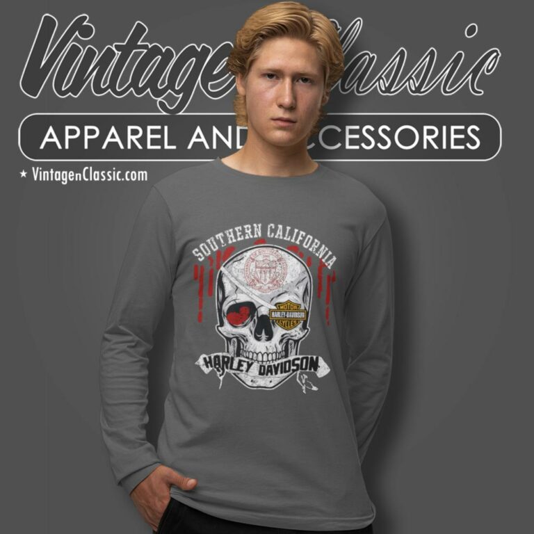 University Of Southern California Harley Davidson Skull Long Sleeve Tee University Of Southern California Harley Davidson Skull Long Sleeve Tee