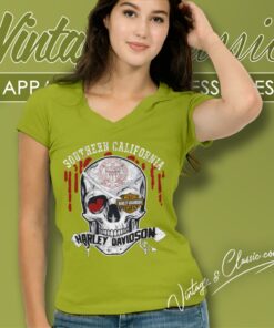University Of Southern California Harley Davidson Skull V Neck TShirt