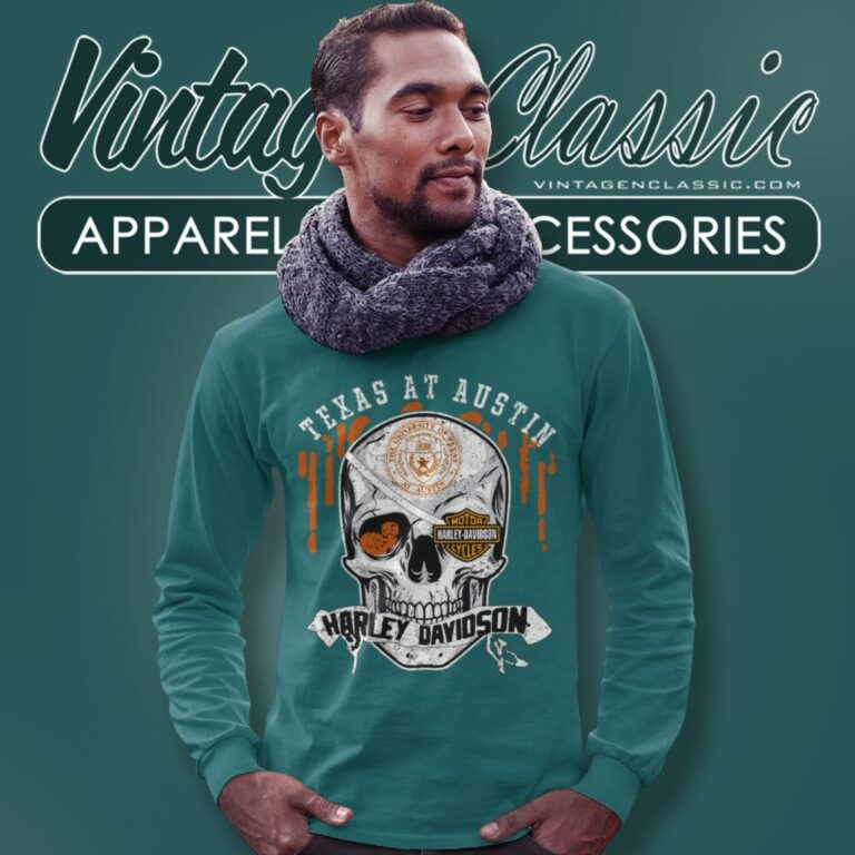 University Of Texas At Austin Harley Davidson Skull Long Sleeve Tee University Of Texas At Austin Harley Davidson Skull Long Sleeve Tee