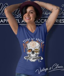 University Of Texas At Austin Harley Davidson Skull V Neck TShirt
