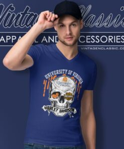 University Of Virginia Harley Davidson Skull V Neck TShirt