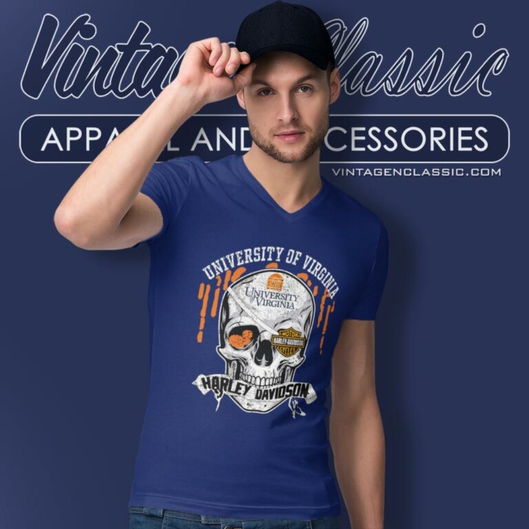 University Of Virginia Harley Davidson Skull V Neck TShirt University Of Virginia Harley Davidson Skull V Neck TShirt