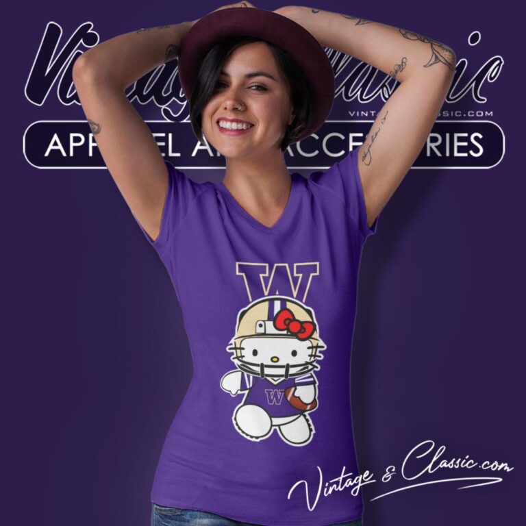 University Of Washington Huskies Hello Kitty V Neck TShirt University Of Washington Huskies Hello Kitty V Neck TShirt