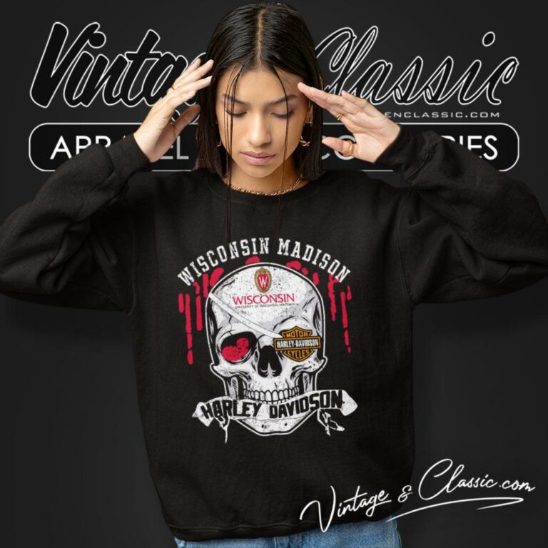 University Of Wisconsin Madison Harley Davidson Skull Sweatshirt University Of Wisconsin Madison Harley Davidson Skull Sweatshirt