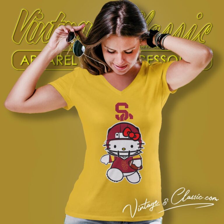 Usc Trojans Hello Kitty V Neck TShirt Usc Trojans Hello Kitty V Neck TShirt