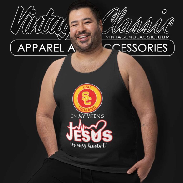 Usc Trojans In My Veins Jesus In My Heart Tank Top Racerback Usc Trojans In My Veins Jesus In My Heart Tank Top Racerback