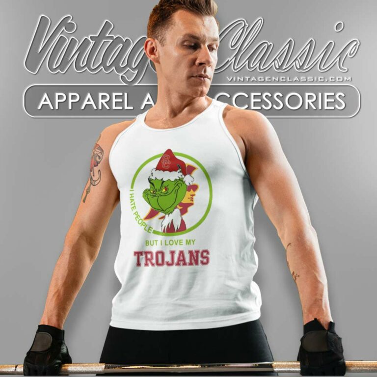 Usc Trojans Ncaa Christmas Grinch Shirt I Hate People But I Love My Usc Trojans Tank Top Racerback Usc Trojans Ncaa Christmas Grinch Shirt I Hate People But I Love My Usc Trojans Tank Top Racerback