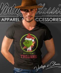 Usc Trojans Ncaa Christmas Grinch Shirt I Hate People But I Love My Usc Trojans V Neck TShirt