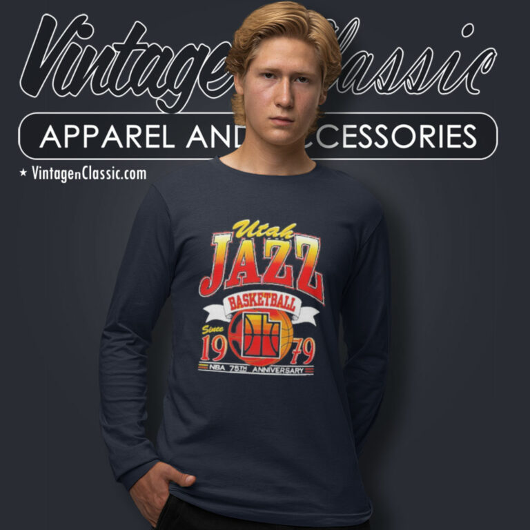 Utah Jazz Basketball Since 1979 Nba 75th Anniversary Long Sleeve Tee Utah Jazz Basketball Since 1979 Nba 75th Anniversary Long Sleeve Tee