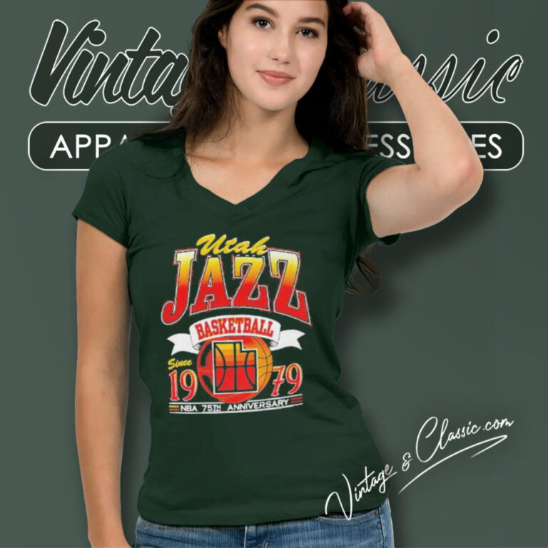 Utah Jazz Basketball Since 1979 Nba 75th Anniversary V Neck TShirt Utah Jazz Basketball Since 1979 Nba 75th Anniversary V Neck TShirt