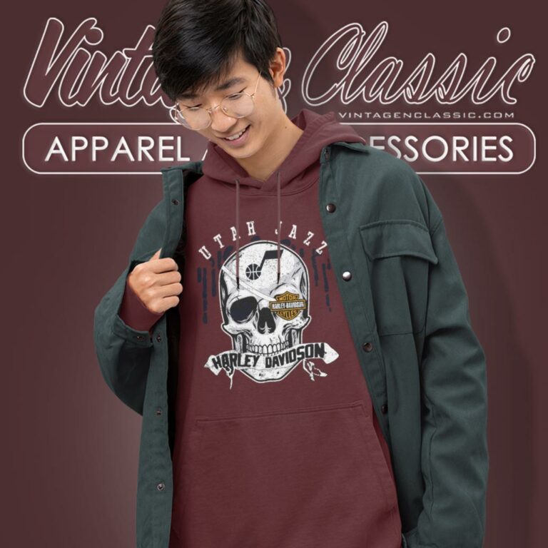 Utah Jazz Harley Davidson Skull Hoodie 1 Utah Jazz Harley Davidson Skull Hoodie 1