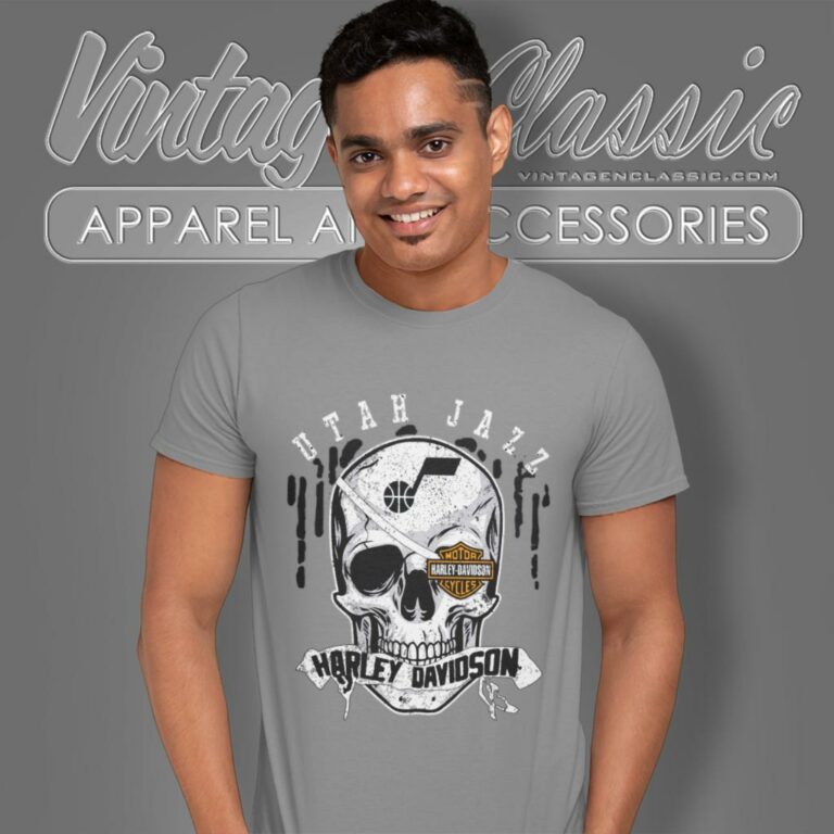 Utah Jazz Harley Davidson Skull T Shirt 1 Utah Jazz Harley Davidson Skull T Shirt 1