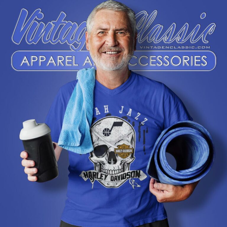 Utah Jazz Harley Davidson Skull V Neck TShirt 1 Utah Jazz Harley Davidson Skull V Neck TShirt 1