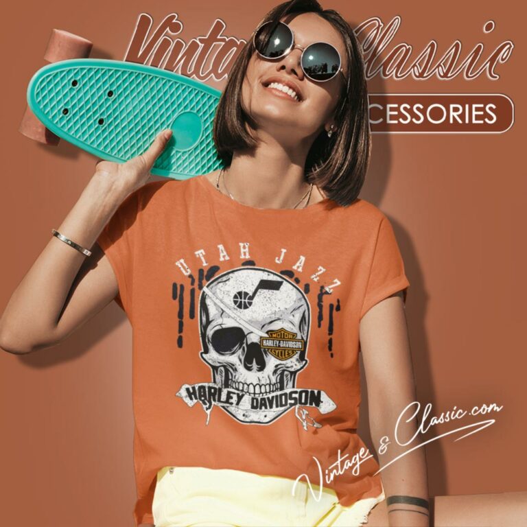 Utah Jazz Harley Davidson Skull Women T Shirt 1 Utah Jazz Harley Davidson Skull Women T Shirt 1