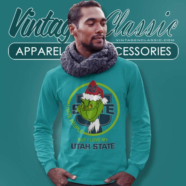 Utah State Aggies Ncaa Christmas Grinch Shirt I Hate People But I Love My Utah State Long Sleeve Tee Utah State Aggies Ncaa Christmas Grinch Shirt I Hate People But I Love My Utah State Long Sleeve Tee