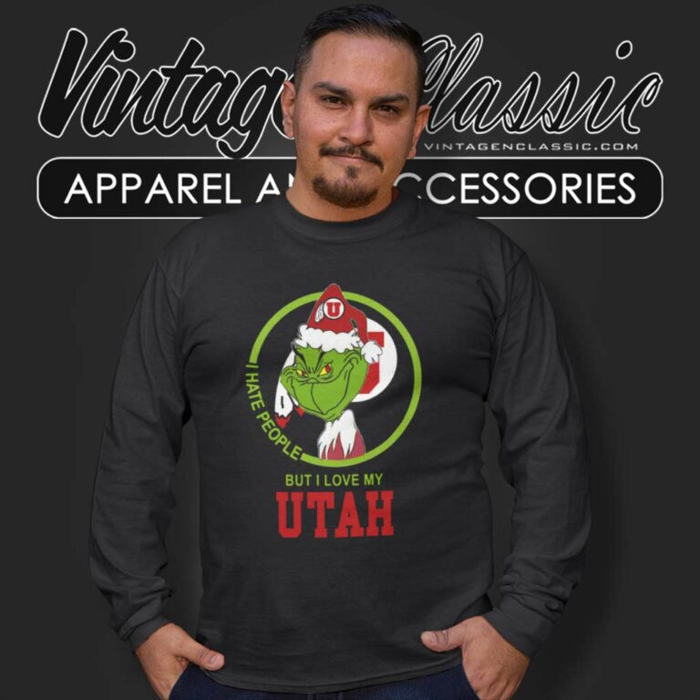 Utah Utes Ncaa Christmas Grinch Shirt I Hate People But I Love My Utah Long Sleeve Tee Utah Utes Ncaa Christmas Grinch Shirt I Hate People But I Love My Utah Long Sleeve Tee