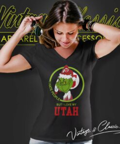 Utah Utes Ncaa Christmas Grinch Shirt I Hate People But I Love My Utah 5 Utah Utes Ncaa Christmas Grinch Shirt I Hate People But I Love My Utah V Neck TShirt