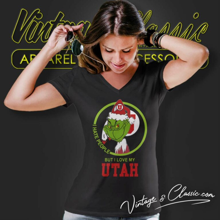 Utah Utes Ncaa Christmas Grinch Shirt I Hate People But I Love My Utah V Neck TShirt Utah Utes Ncaa Christmas Grinch Shirt I Hate People But I Love My Utah V Neck TShirt