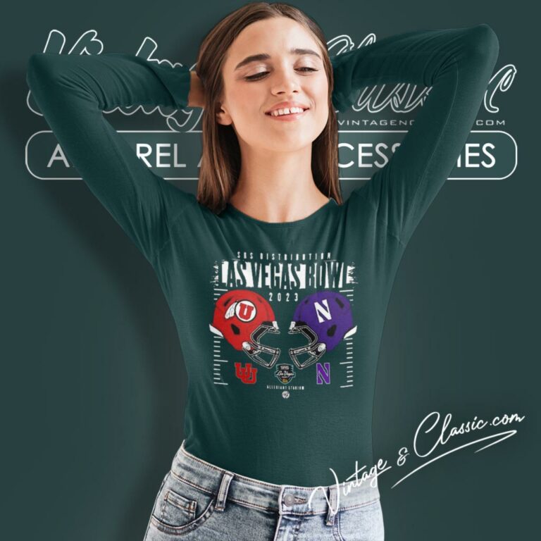 Utah Utes Vs Northwestern Wildcats 2023 Srs Distribution Las Vegas Bowl Helmet Long Sleeve Tee Utah Utes Vs Northwestern Wildcats 2023 Srs Distribution Las Vegas Bowl Helmet Long Sleeve Tee