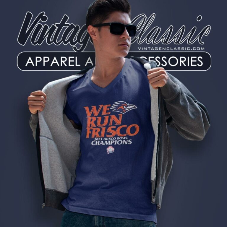 Utsa Football We Run Frisco 2023 Frisco Bowl Champions V Neck TShirt Utsa Football We Run Frisco 2023 Frisco Bowl Champions V Neck TShirt