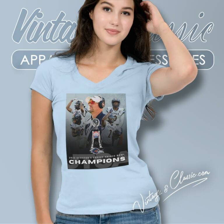 Utsa Roadrunners 2023 Scooters Coffee Frisco Bowl Champions Trophy V Neck TShirt Utsa Roadrunners 2023 Scooters Coffee Frisco Bowl Champions Trophy V Neck TShirt