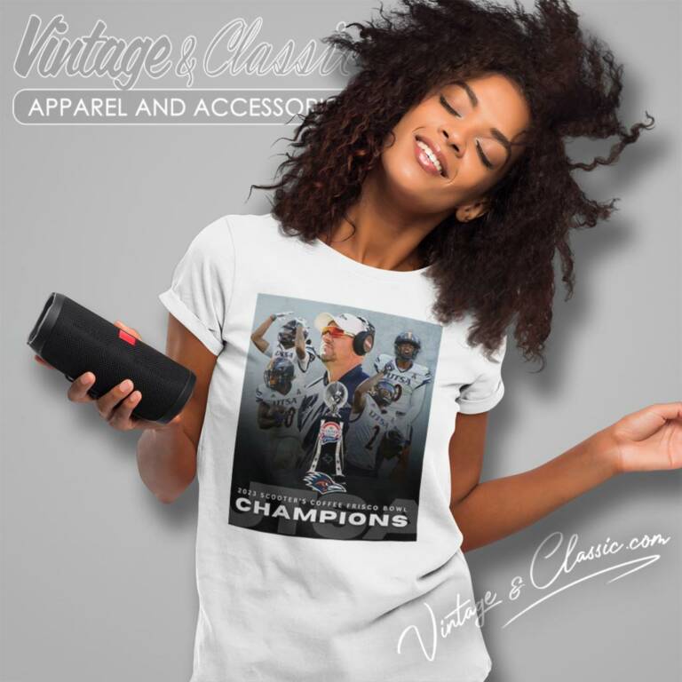 Utsa Roadrunners 2023 Scooters Coffee Frisco Bowl Champions Trophy Women T Shirt Utsa Roadrunners 2023 Scooters Coffee Frisco Bowl Champions Trophy Women T Shirt