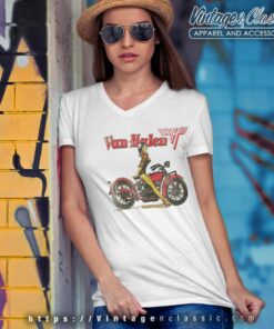 Van Halen Biker Pin Up Shirt 5 Van Halen Biker Pin Up V Neck TShirt