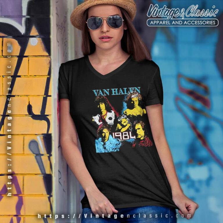 Van Halen World Tour 1984 V Neck TShirt Van Halen World Tour 1984 V Neck TShirt