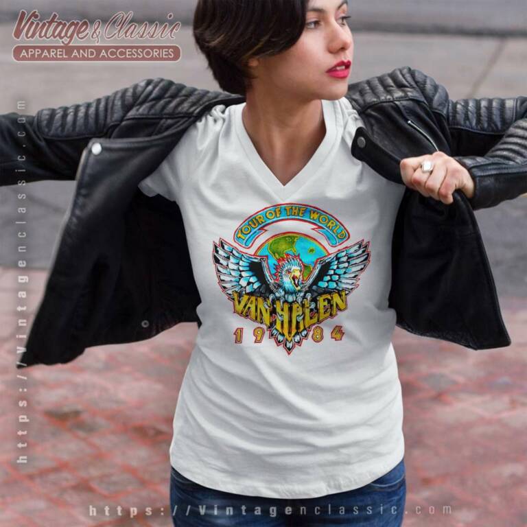 Van Halen World Tour 1984 V Neck TShirt Van Halen World Tour 1984 V Neck TShirt