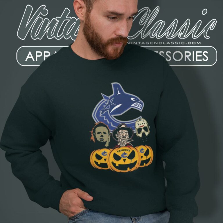 Vancouver Canucks Halloween Horror Movie Pumpkin Sweatshirt Vancouver Canucks Halloween Horror Movie Pumpkin Sweatshirt
